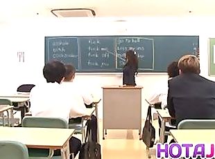 Ruri Saijo rubs cunt with fruit in classroom